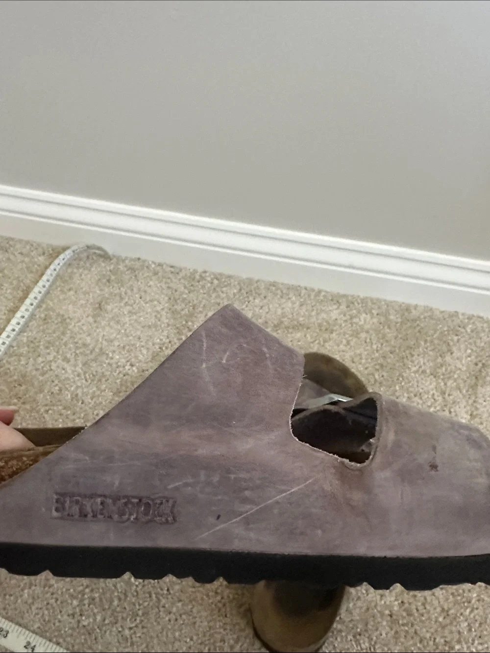 Birkenstock weathered- purple Arizona Sandals with silver Buckles
